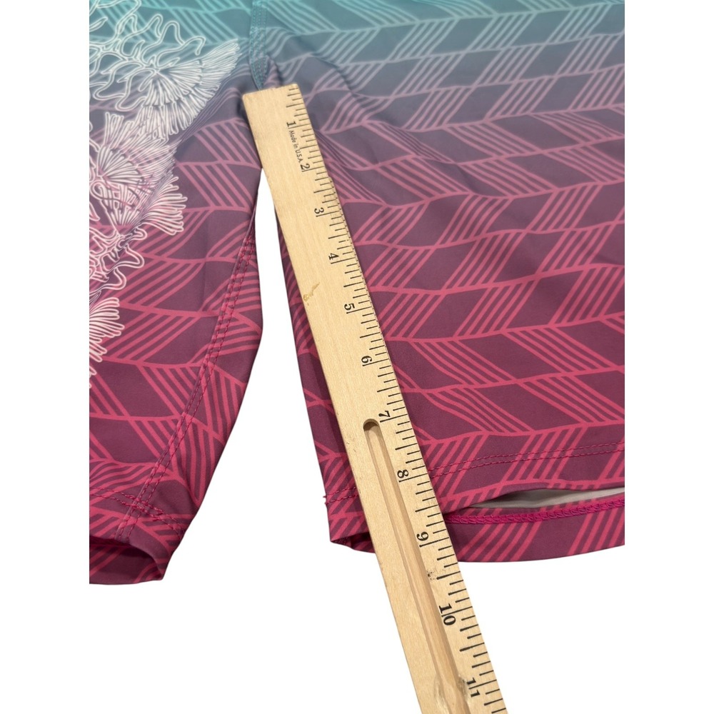Hurley Board Shorts Mens 36 Teal Magenta Ombre Chevron Floral Surf Trunks - Picture 6 of 14